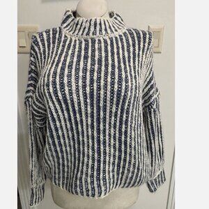 WOMEN'S ANTHROPOLOGIE POL BLUE STRIPED WOOL BLEND MOCK NECK SWEATER SMALL NWT